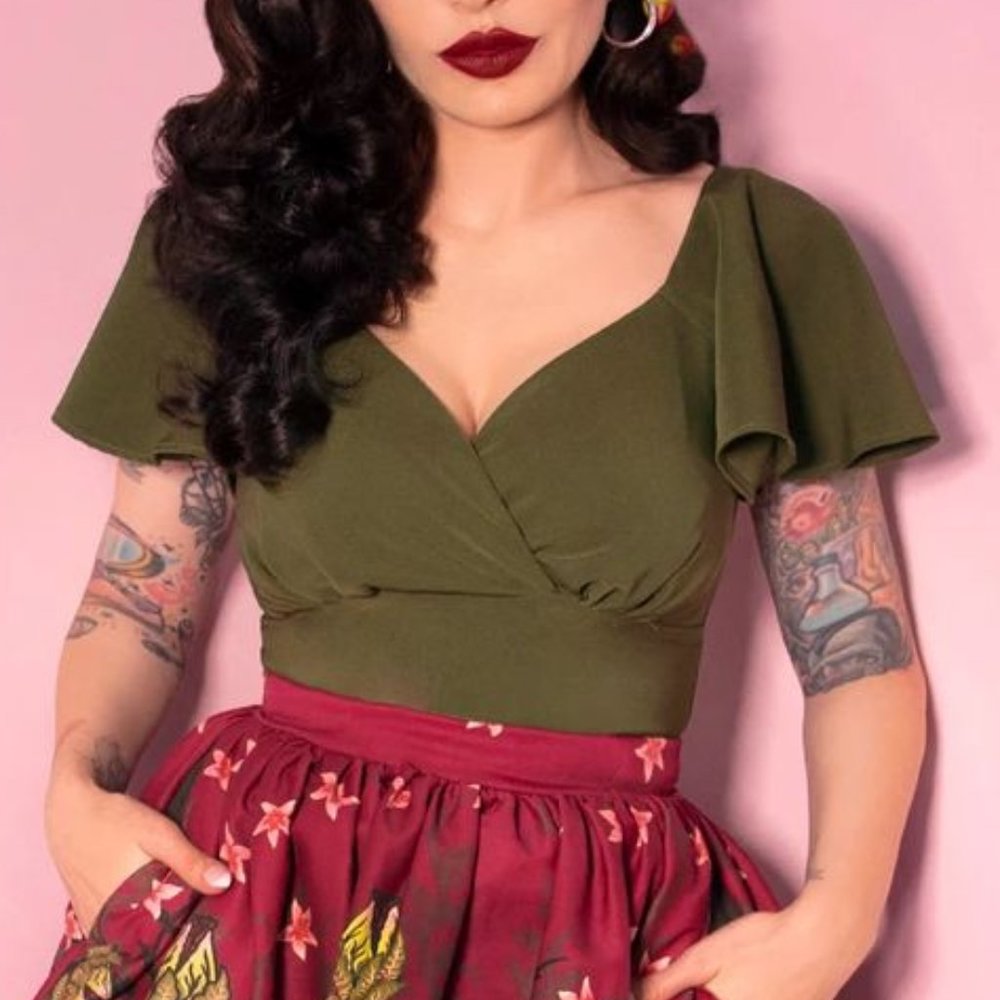 Baby Doll Top in Olive - Vixen by Micheline Pitt